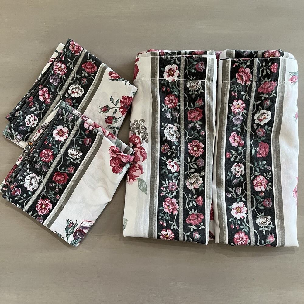 VTG Percale Thomaston Queen Flat Sheet & 2 Pillow Cases English Garden Floral - Picture 4 of 6